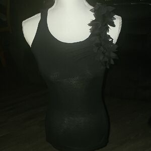 Studio Y Black Dressy Tank Top with Floral Accent!! Size XS